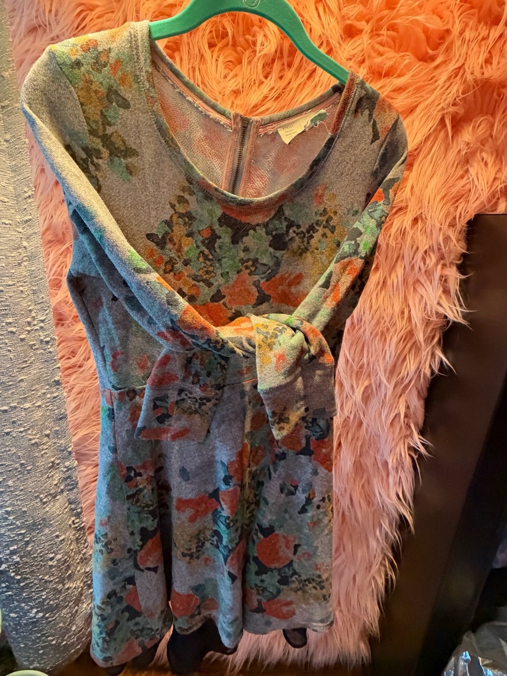 Anthropologie Gray Midi Dress with Multicolor Floral Print